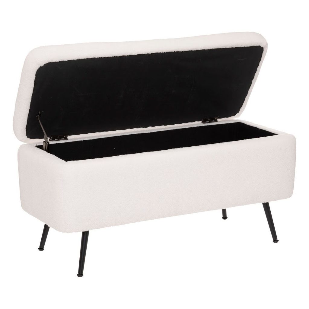 Tárolós puff 100 cm, buklé szövet, fehér - BOURDON - Butopêa termék 2. képe